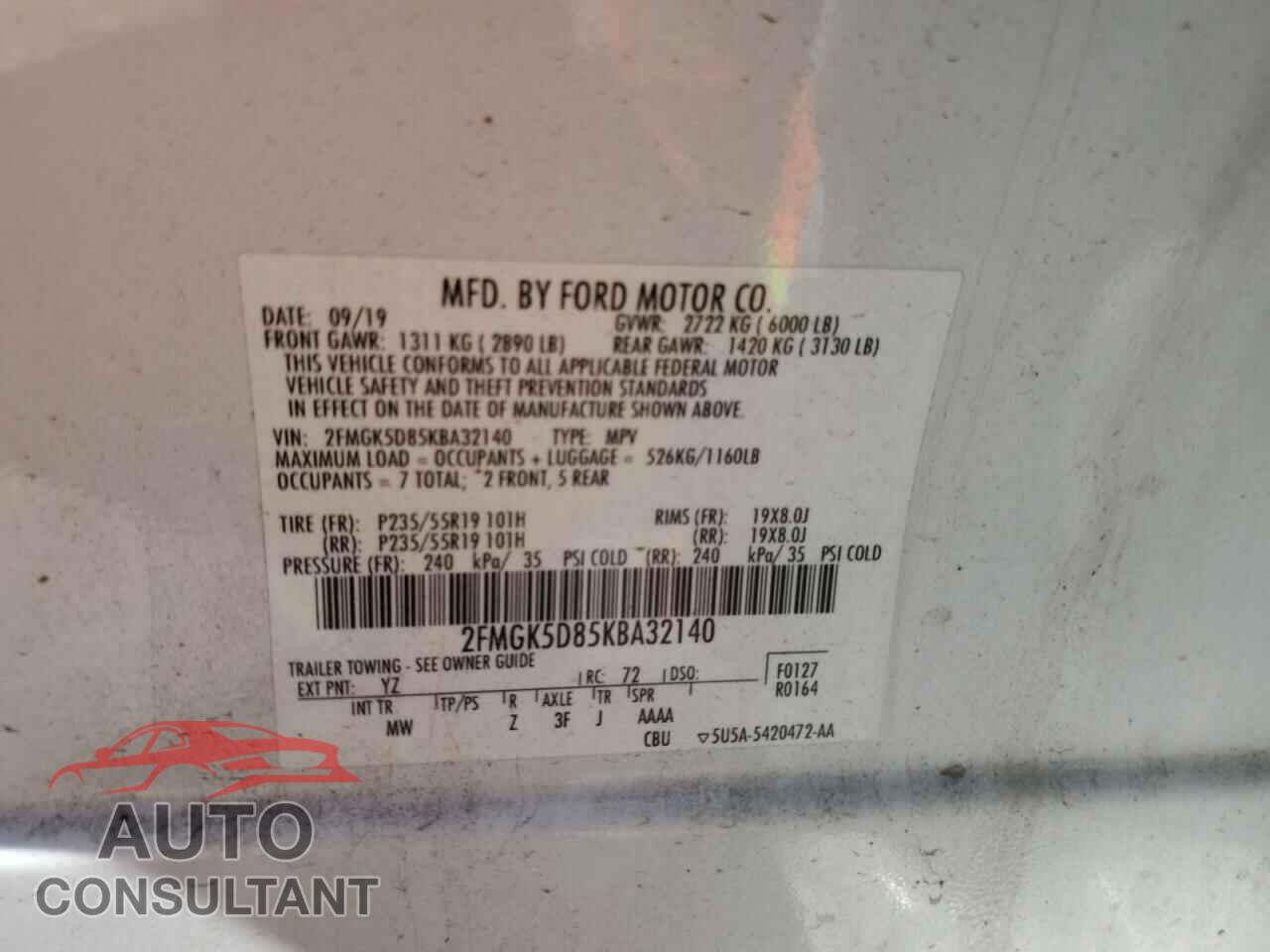 FORD FLEX 2019 - 2FMGK5D85KBA32140
