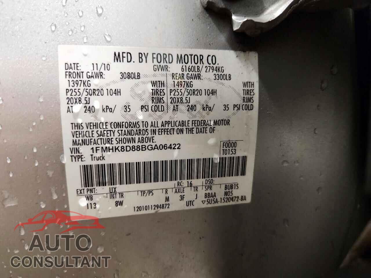 FORD EXPLORER 2011 - 1FMHK8D88BGA06422