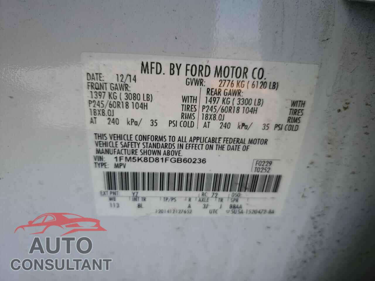 FORD EXPLORER 2015 - 1FM5K8D81FGB60236