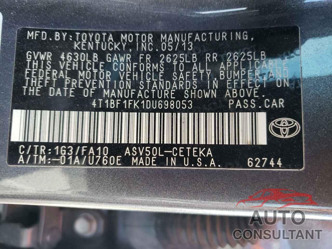 TOYOTA CAMRY 2013 - 4T1BF1FK1DU698053
