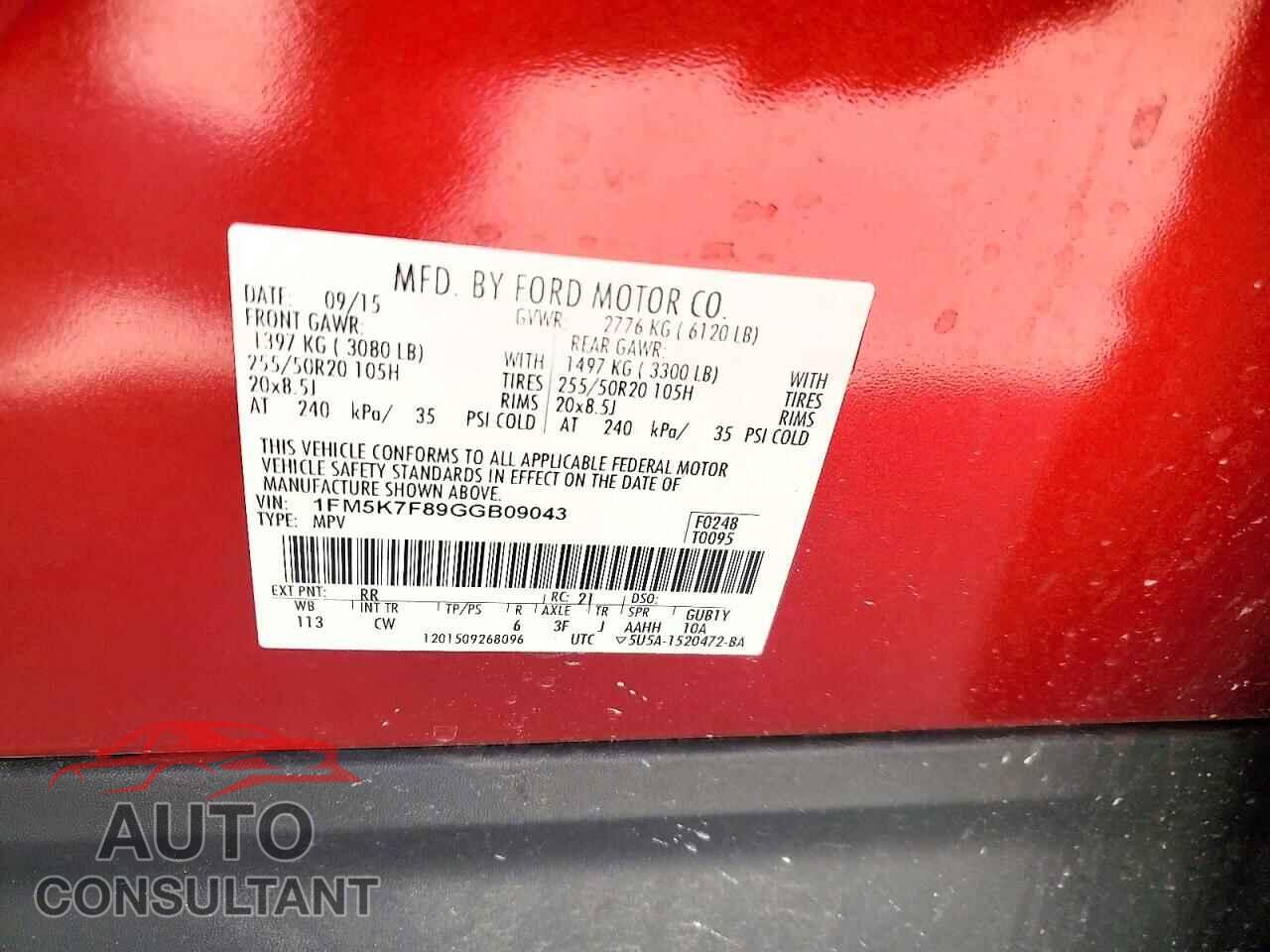 FORD EXPLORER 2016 - 1FM5K7F89GGB09043