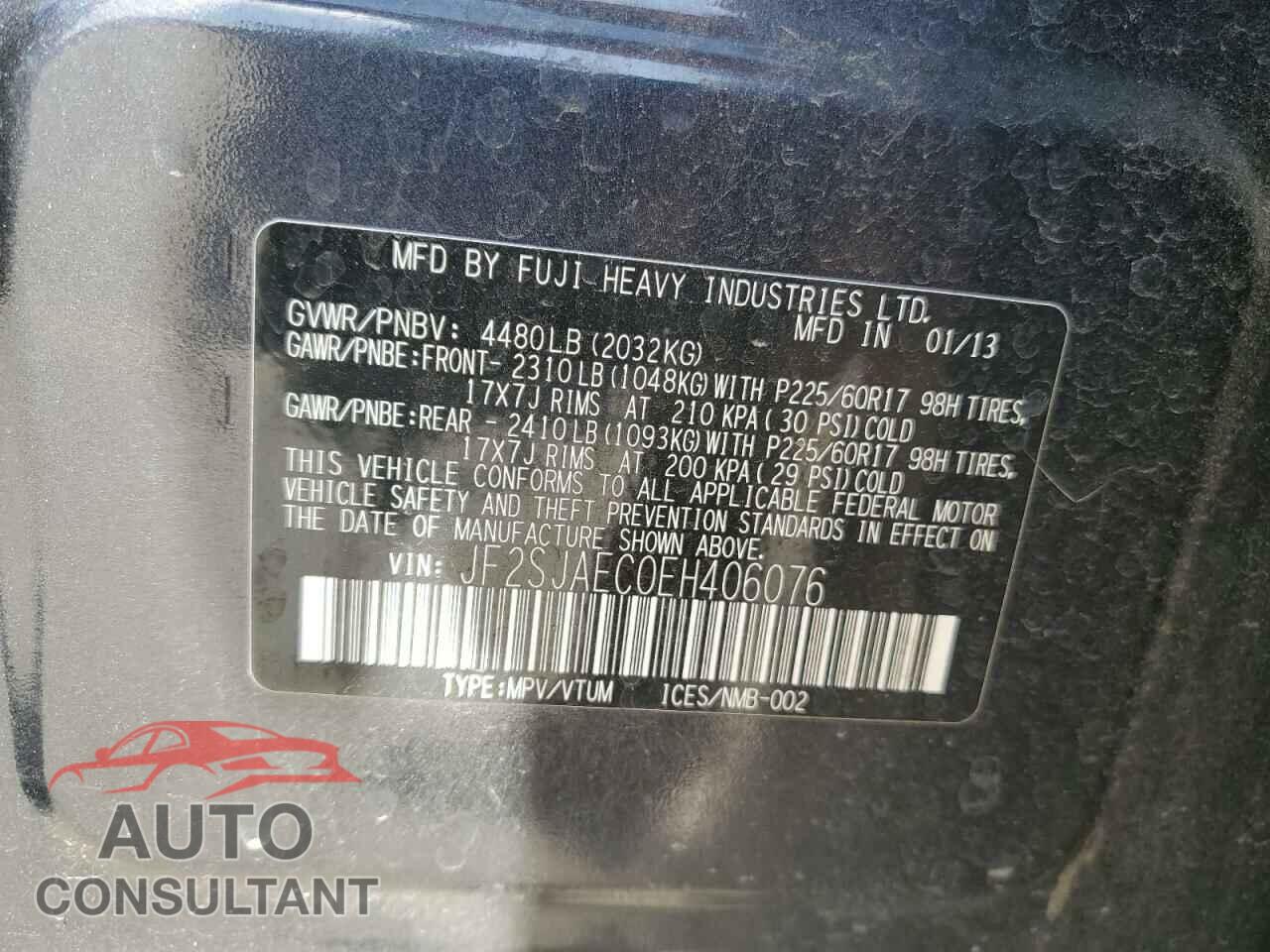 SUBARU FORESTER 2014 - JF2SJAEC0EH406076