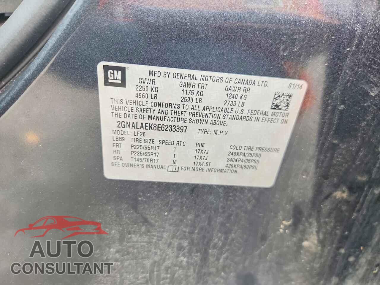 CHEVROLET EQUINOX 2014 - 2GNALAEK8E6233397