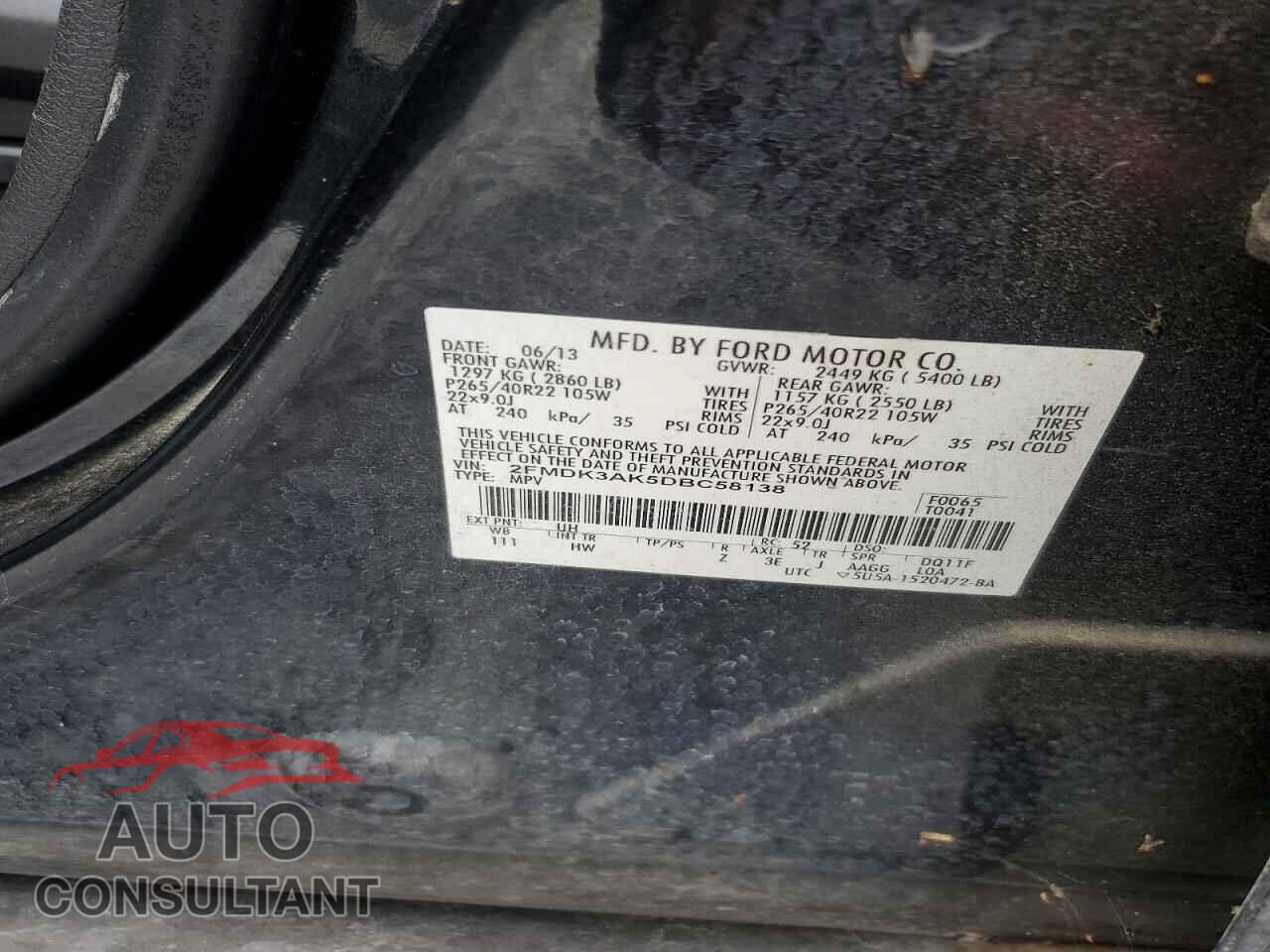 FORD EDGE 2013 - 2FMDK3AK5DBC58138