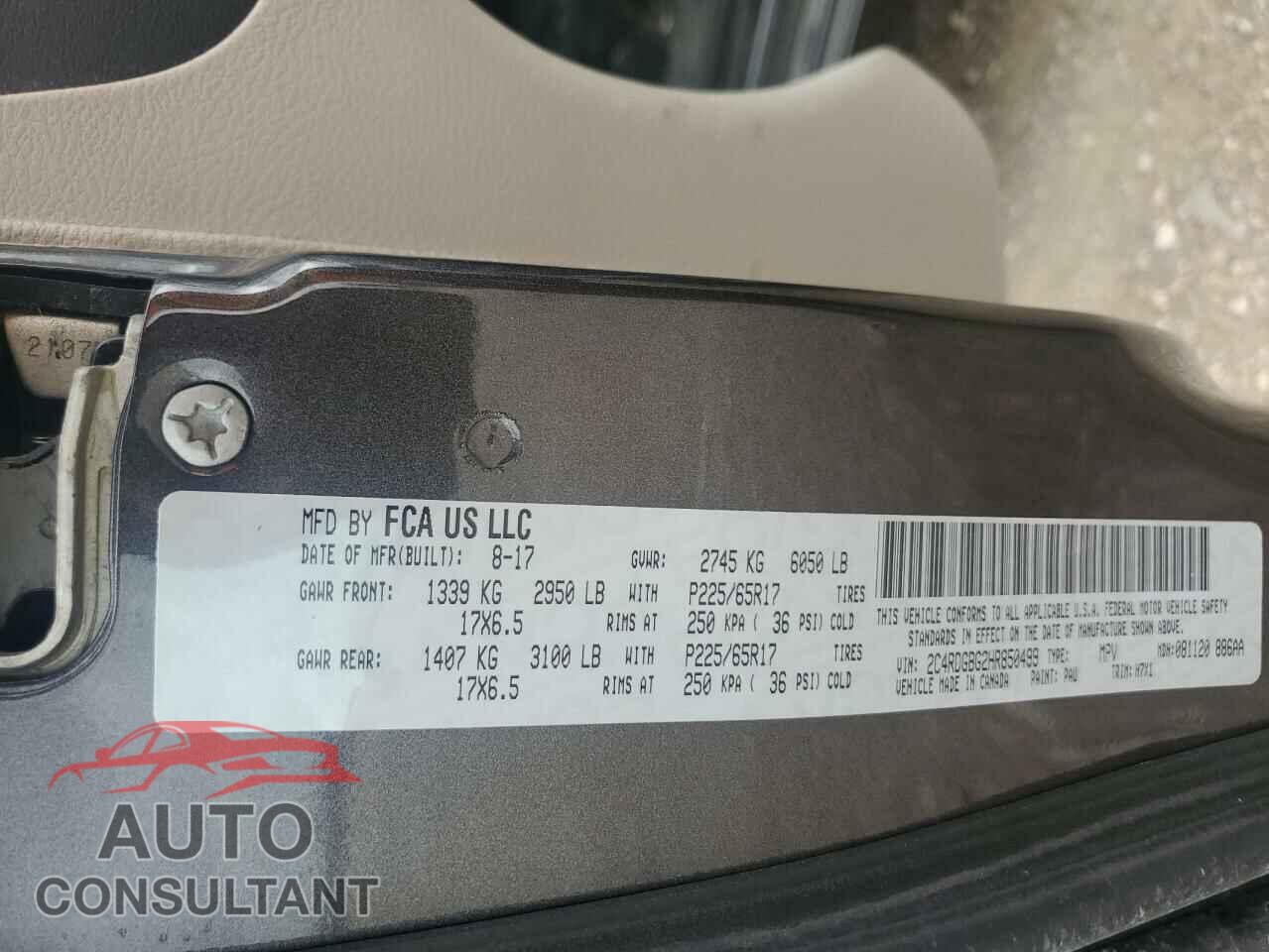 DODGE CARAVAN 2017 - 2C4RDGBG2HR850499