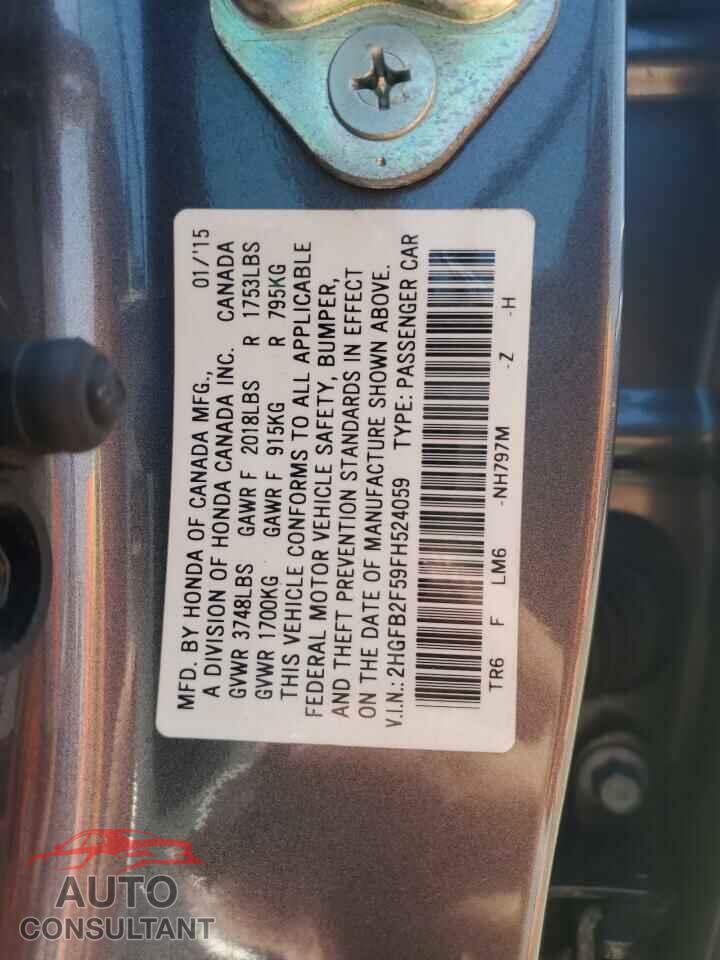 HONDA CIVIC 2015 - 2HGFB2F59FH524059