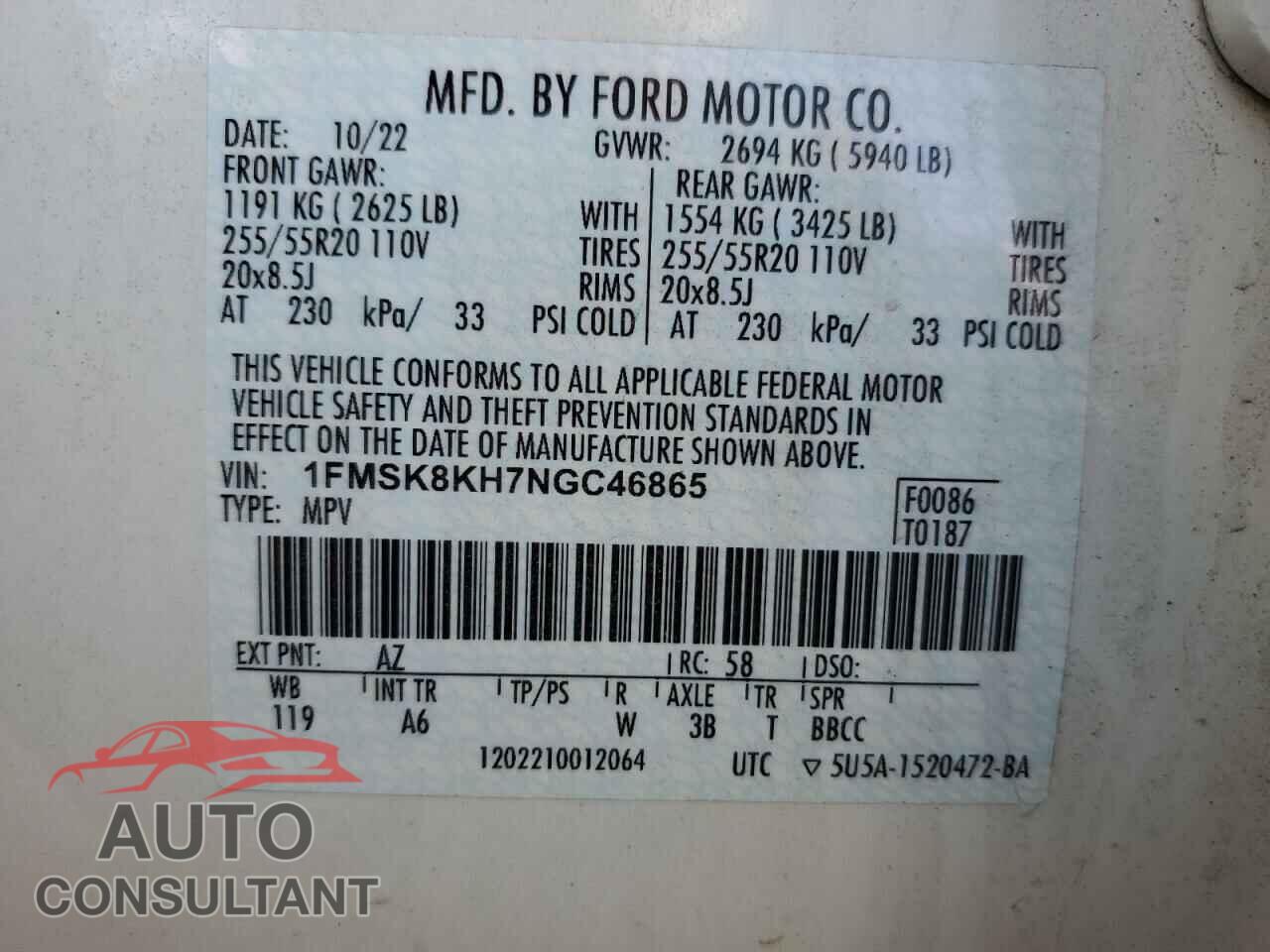 FORD EXPLORER 2022 - 1FMSK8KH7NGC46865