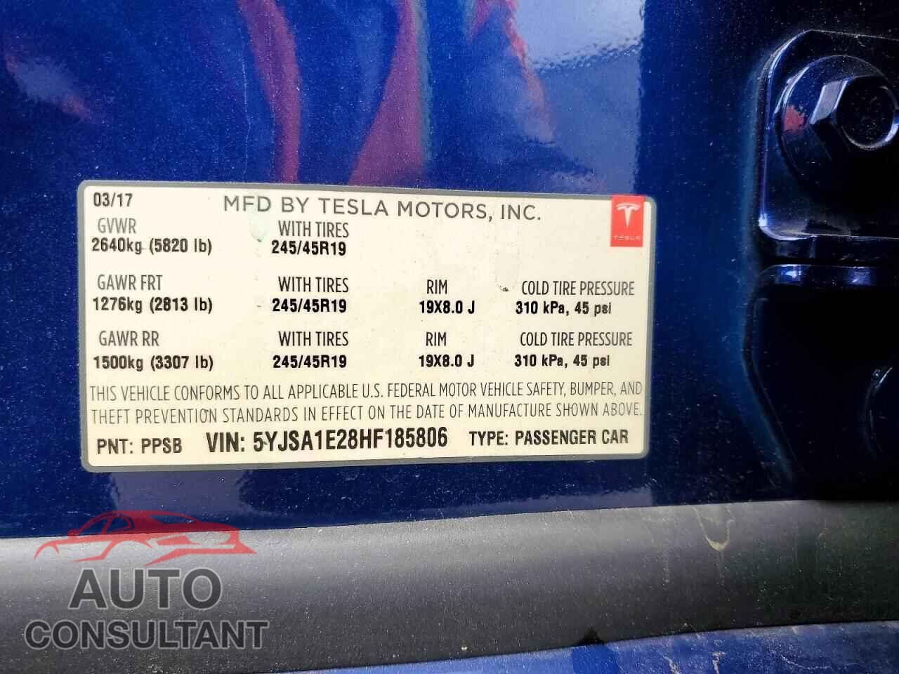TESLA MODEL S 2017 - 5YJSA1E28HF185806