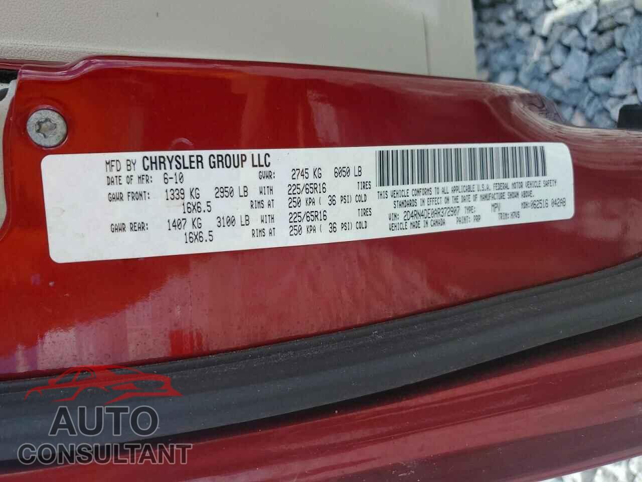 DODGE CARAVAN 2010 - 2D4RN4DE0AR372907