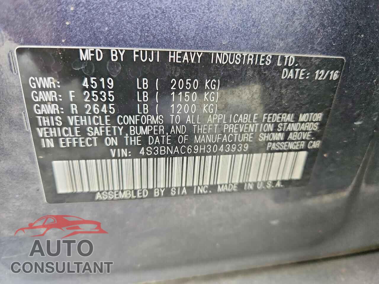 SUBARU LEGACY 2017 - 4S3BNAC69H3043939