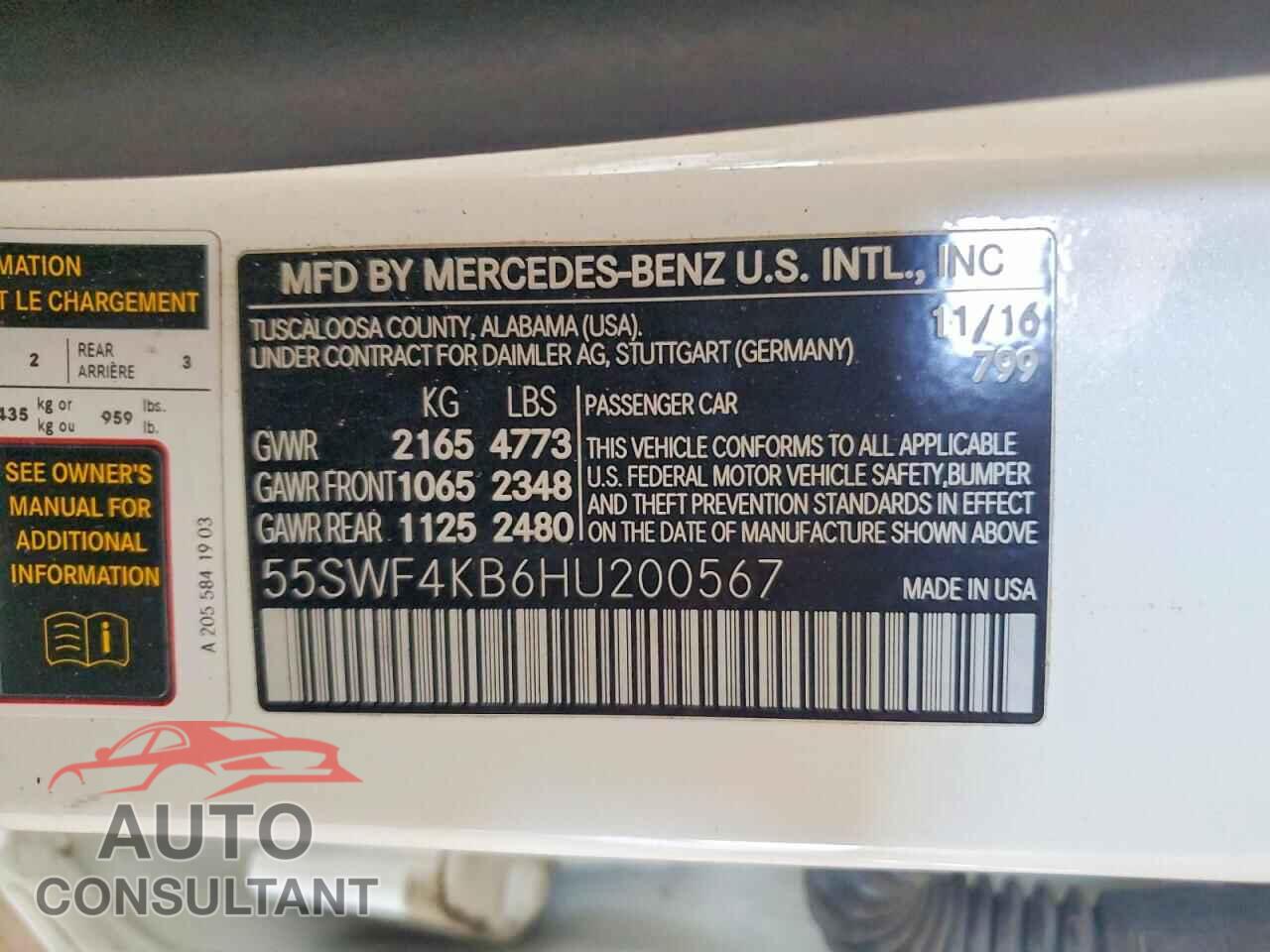 MERCEDES-BENZ C-CLASS 2017 - 55SWF4KB6HU200567