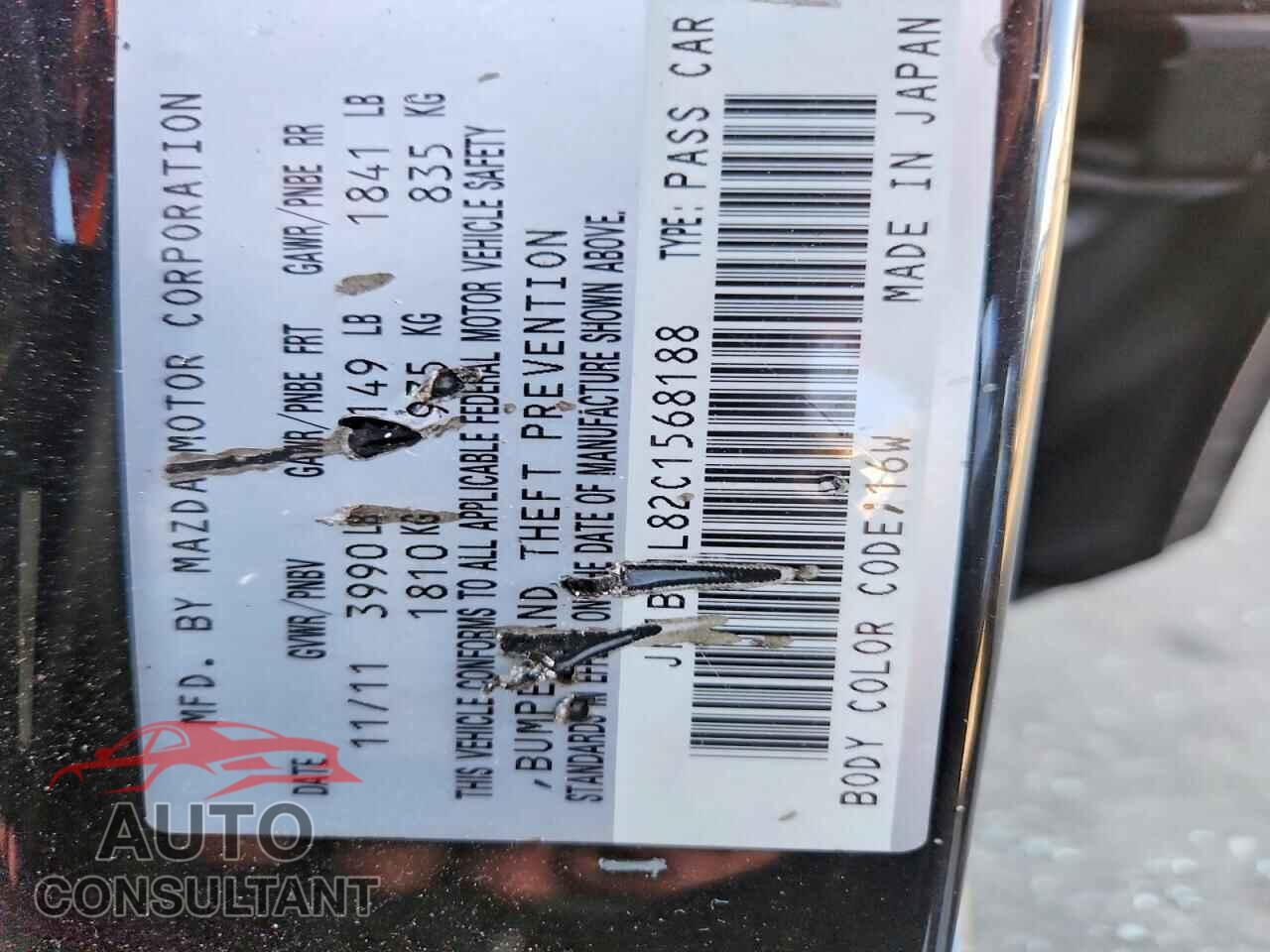 MAZDA 3 2012 - JM1BL1L82C1568188