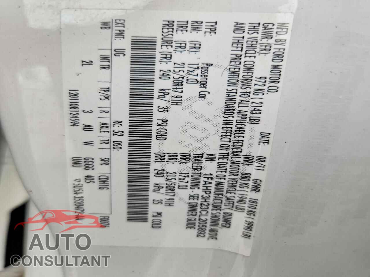 FORD FOCUS 2012 - 1FAHP3H23CL205892