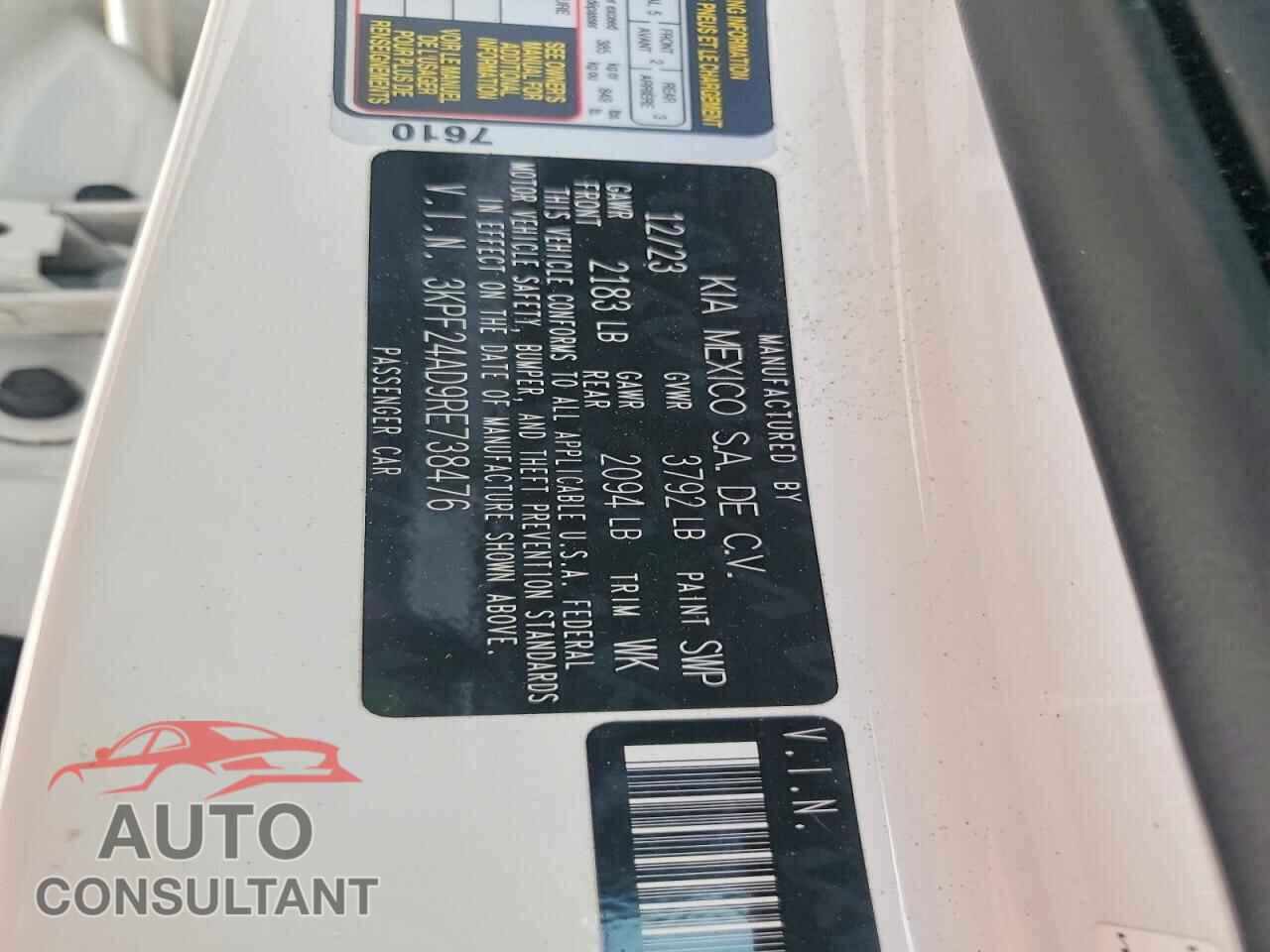 KIA FORTE 2024 - 3KPF24AD9RE738476