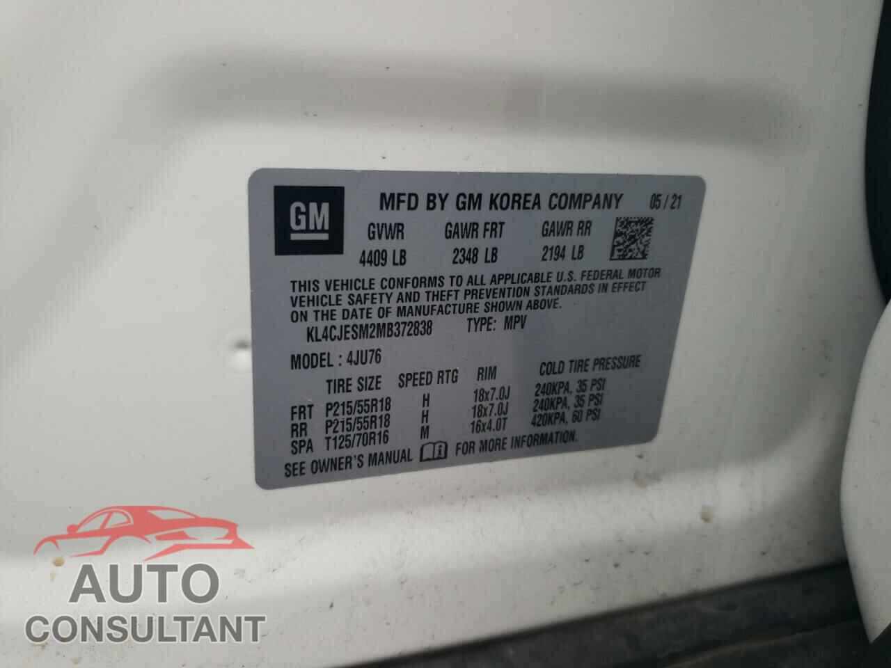 BUICK ENCORE 2021 - KL4CJESM2MB372838