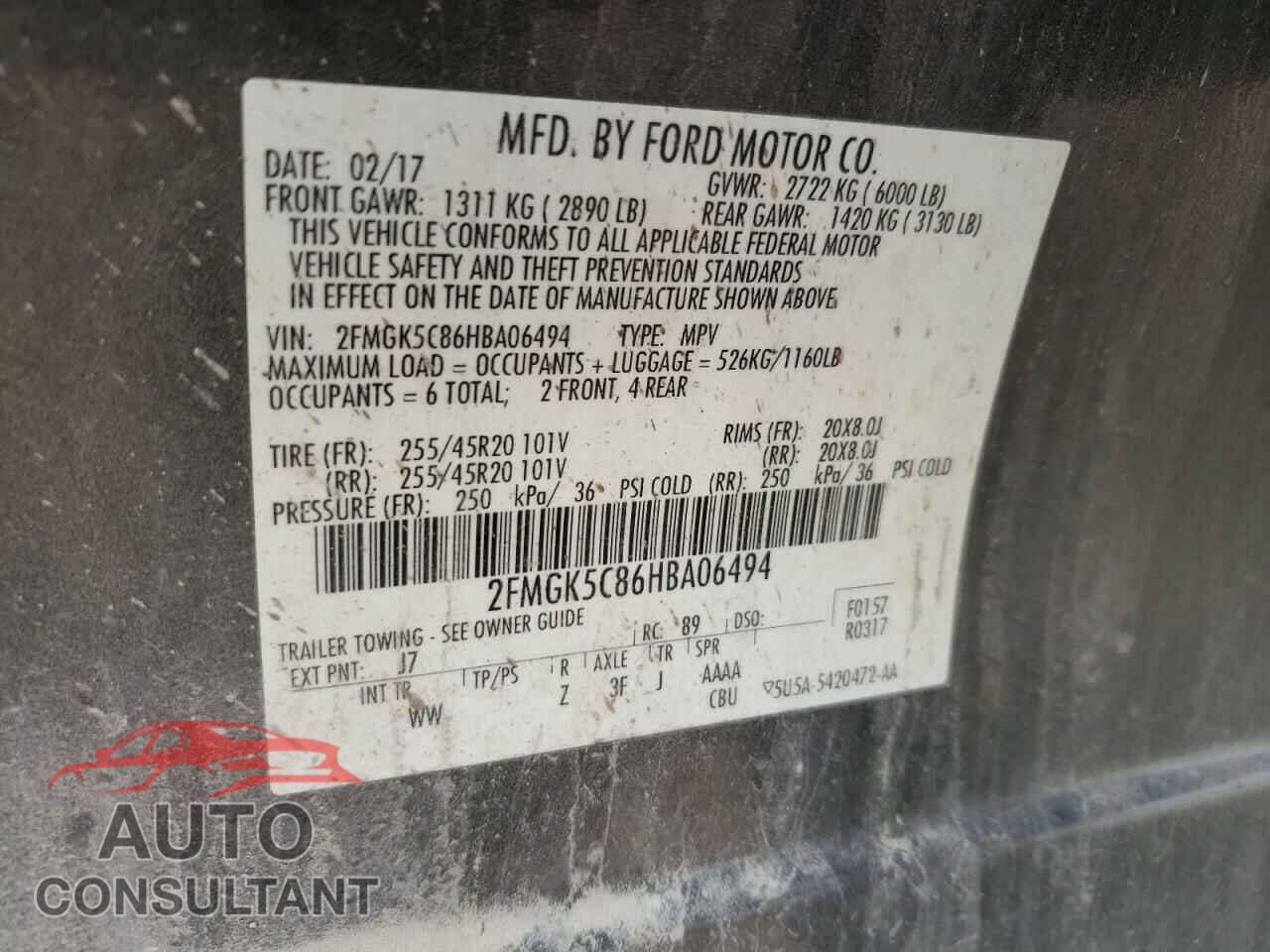 FORD FLEX 2017 - 2FMGK5C86HBA06494