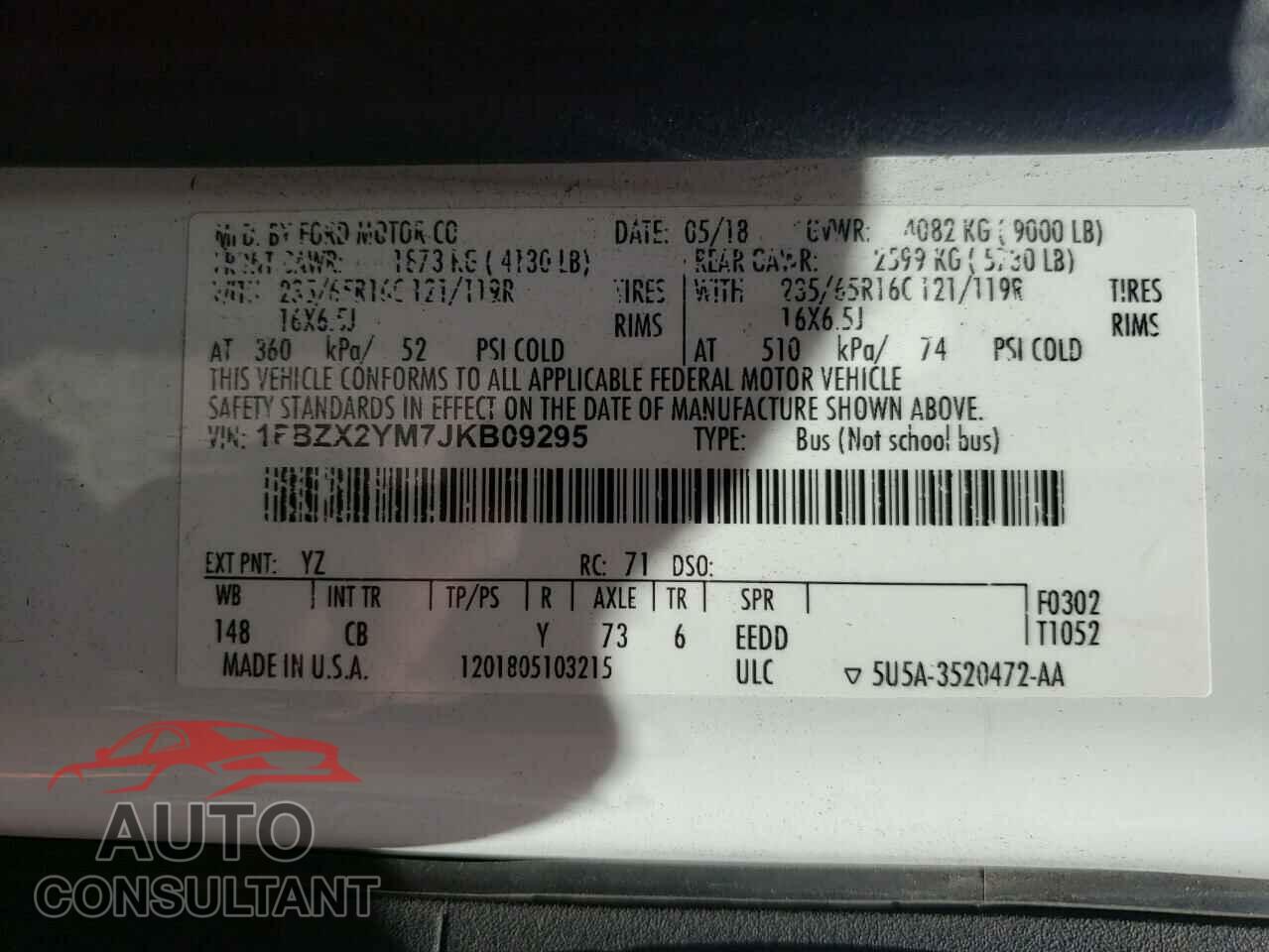 FORD TRANSIT 2018 - 1FBZX2YM7JKB09295