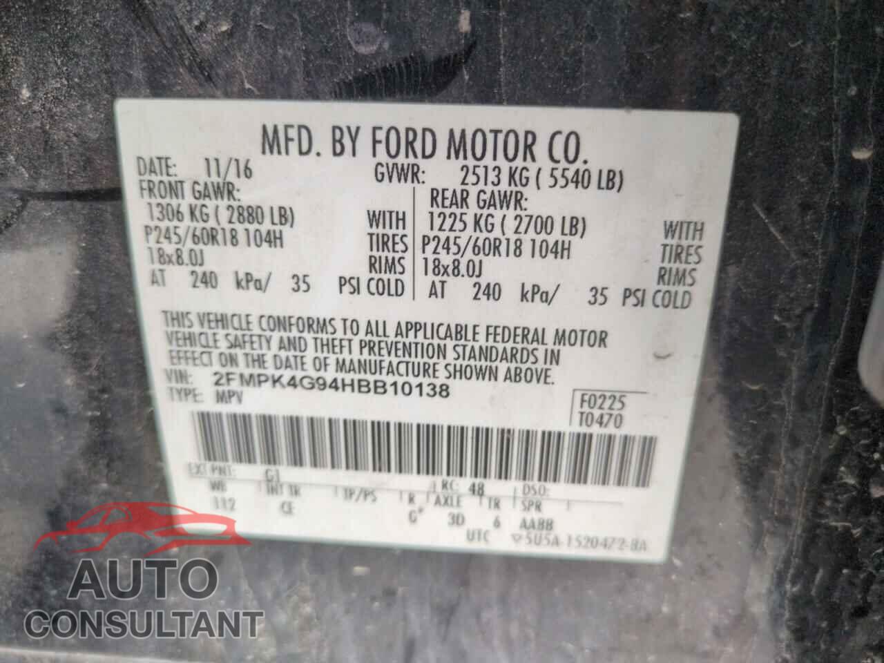 FORD EDGE 2017 - 2FMPK4G94HBB10138