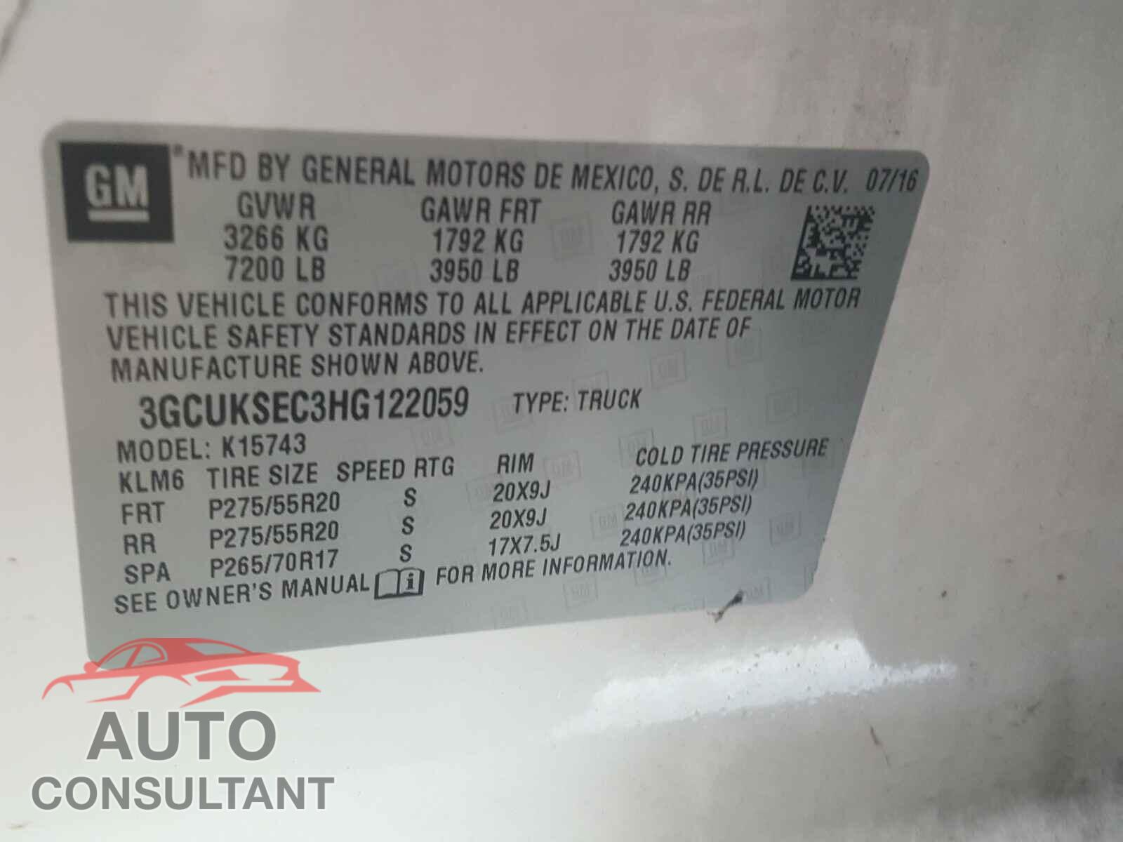 CHEVROLET SILVERADO 2017 - 3GCUKSEC3HG122059