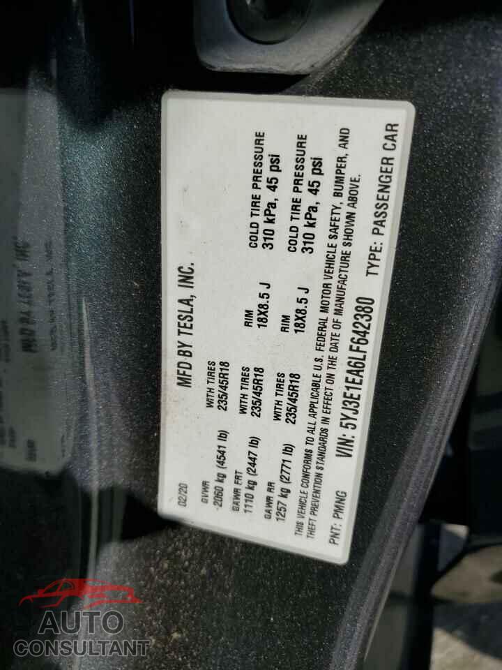 TESLA MODEL 3 2020 - 5YJ3E1EA6LF642380