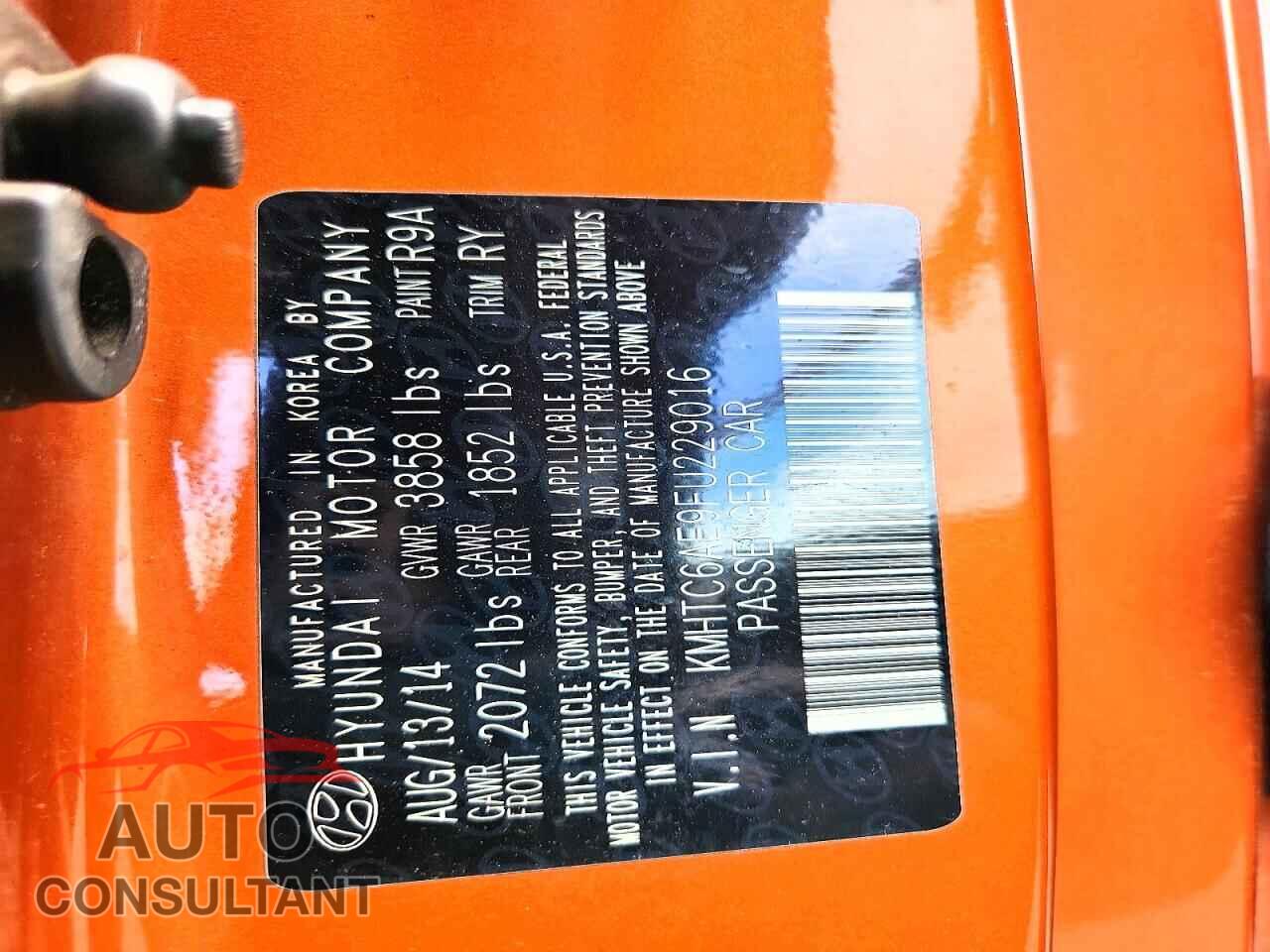 HYUNDAI VELOSTER 2015 - KMHTC6AE9FU229016