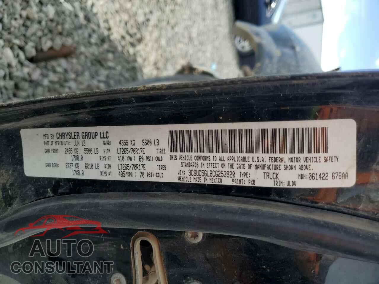 DODGE RAM 2500 2012 - 3C6UD5GL8CG253920