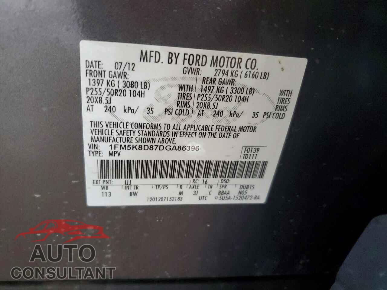 FORD EXPLORER 2013 - 1FM5K8D87DGA86396