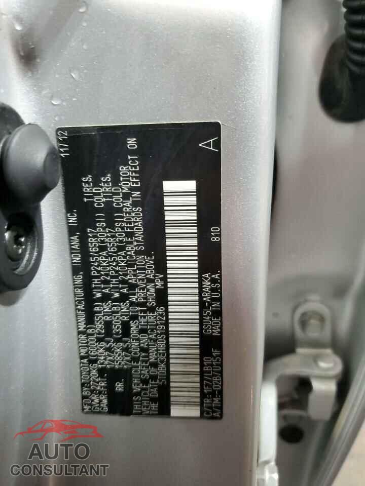 TOYOTA HIGHLANDER 2013 - 5TDBK3EH8DS191236
