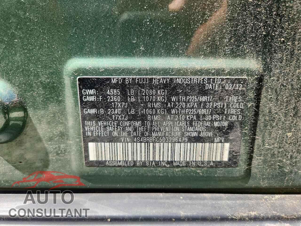 SUBARU OUTBACK 2013 - 4S4BRBPC5D3296479