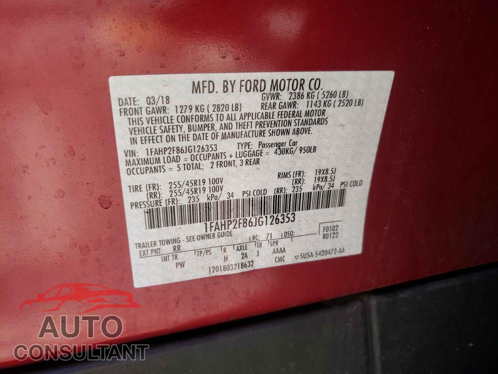 FORD TAURUS 2018 - 1FAHP2F86JG126353