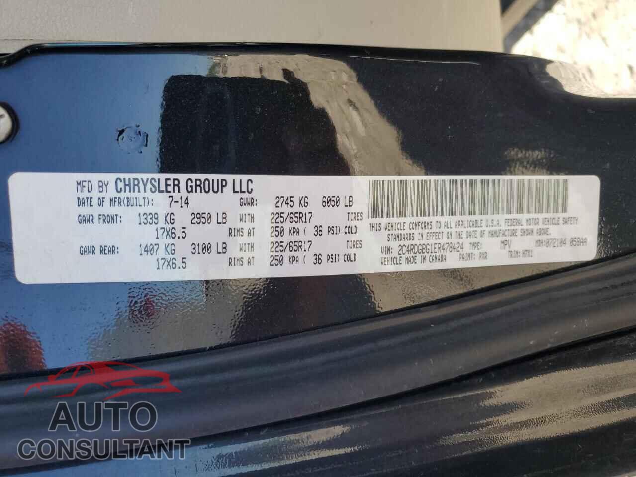DODGE CARAVAN 2014 - 2C4RDGBG1ER478424