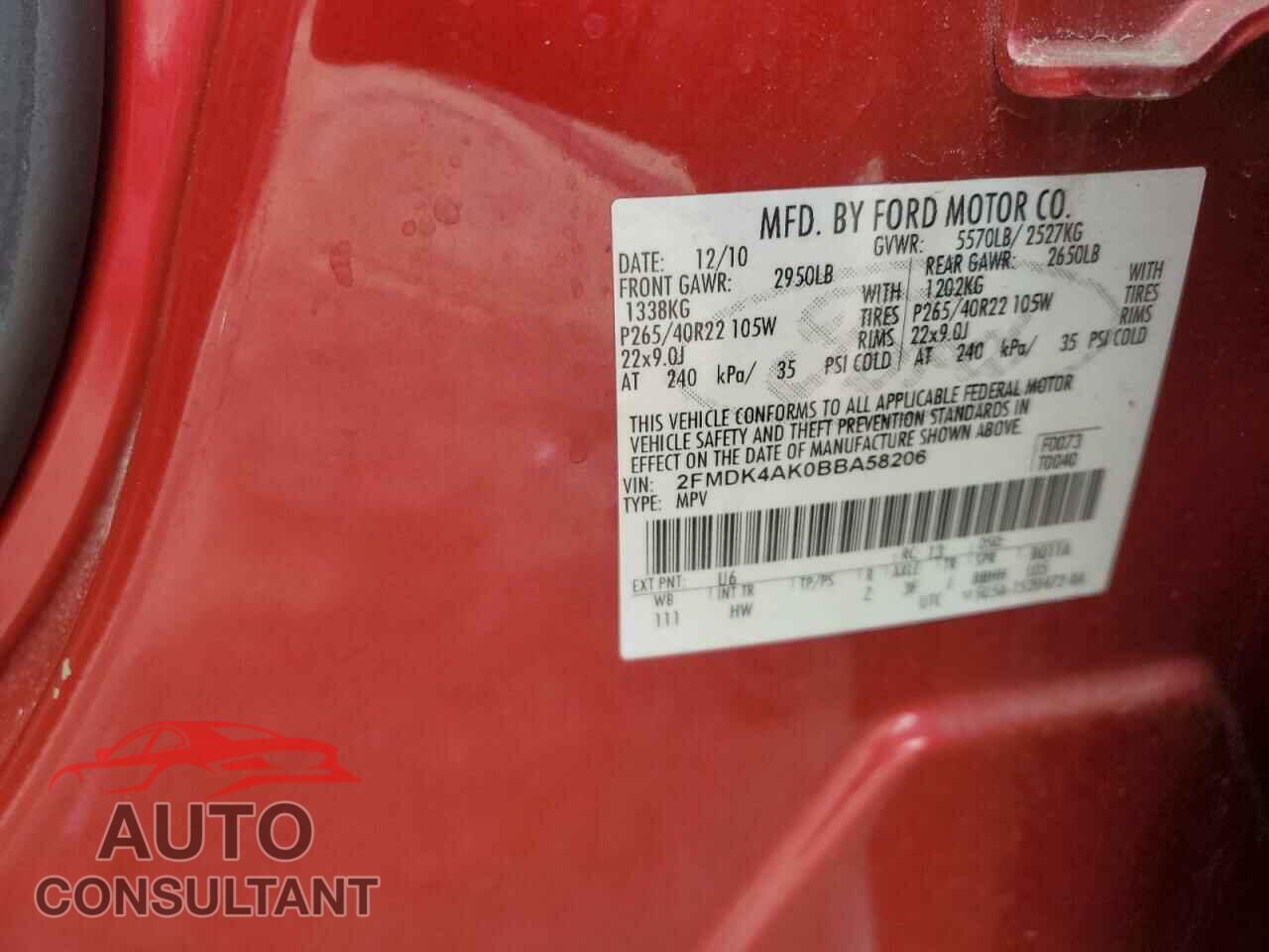 FORD EDGE 2011 - 2FMDK4AK0BBA58206