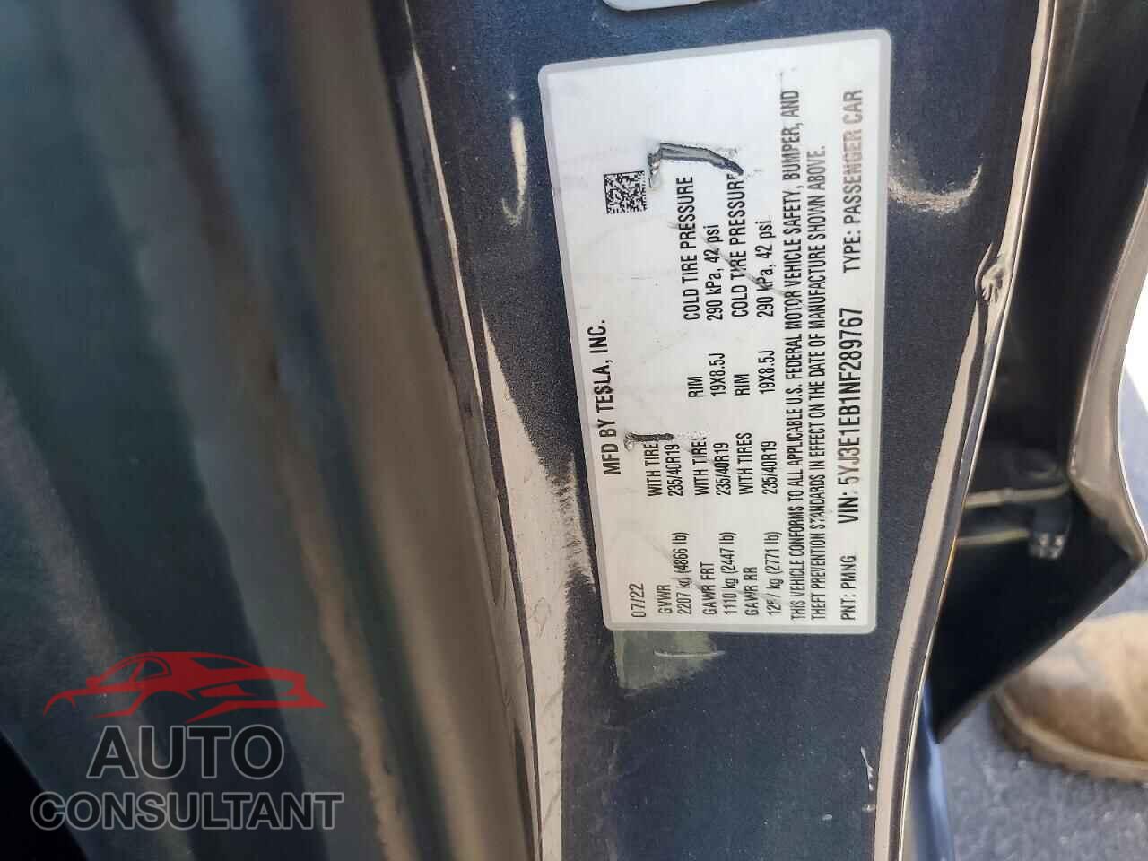 TESLA MODEL 3 2022 - 5YJ3E1EB1NF289767