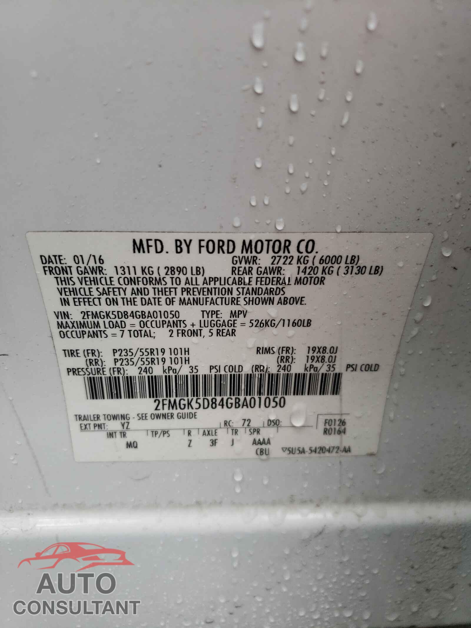 FORD FLEX 2016 - 2FMGK5D84GBA01050