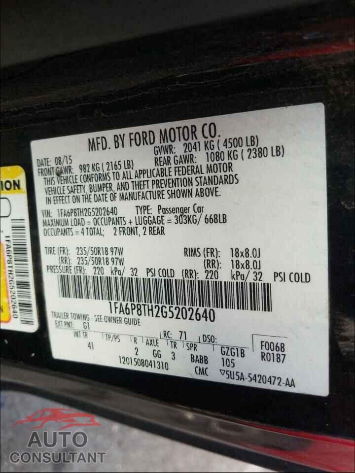 FORD MUSTANG 2016 - 1FA6P8TH2G5202640