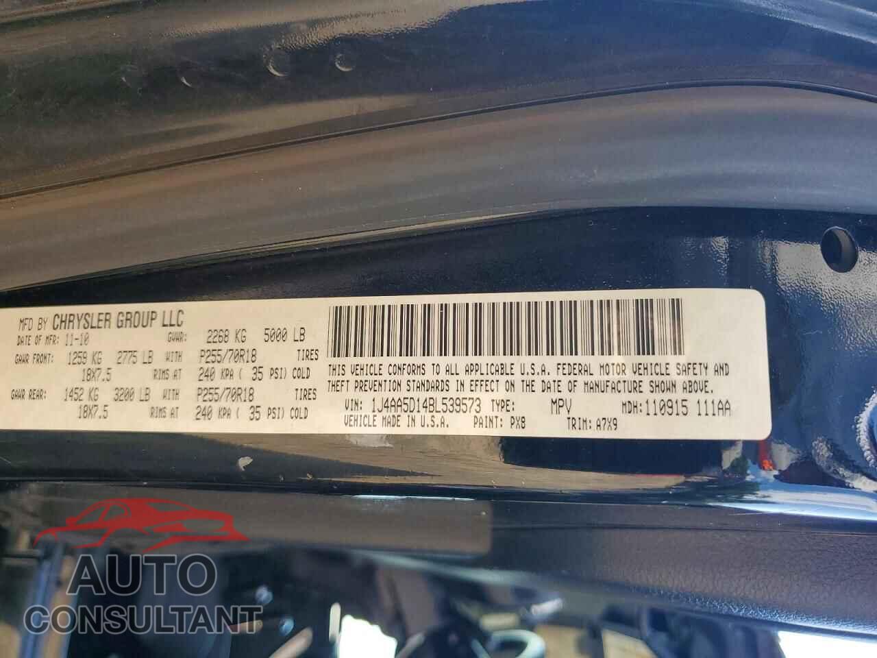 JEEP WRANGLER 2011 - 1J4AA5D14BL539573
