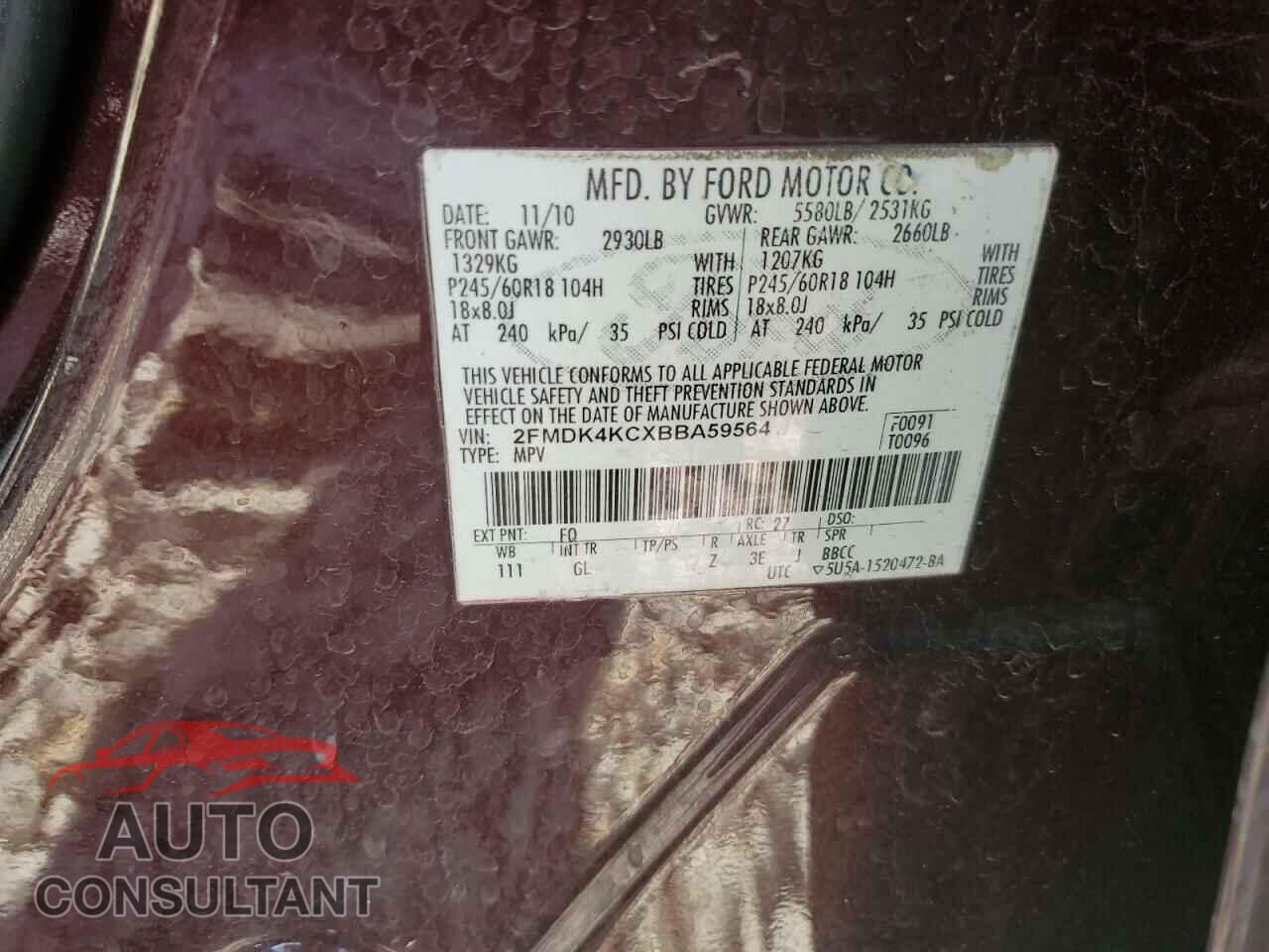 FORD EDGE 2011 - 2FMDK4KCXBBA59564