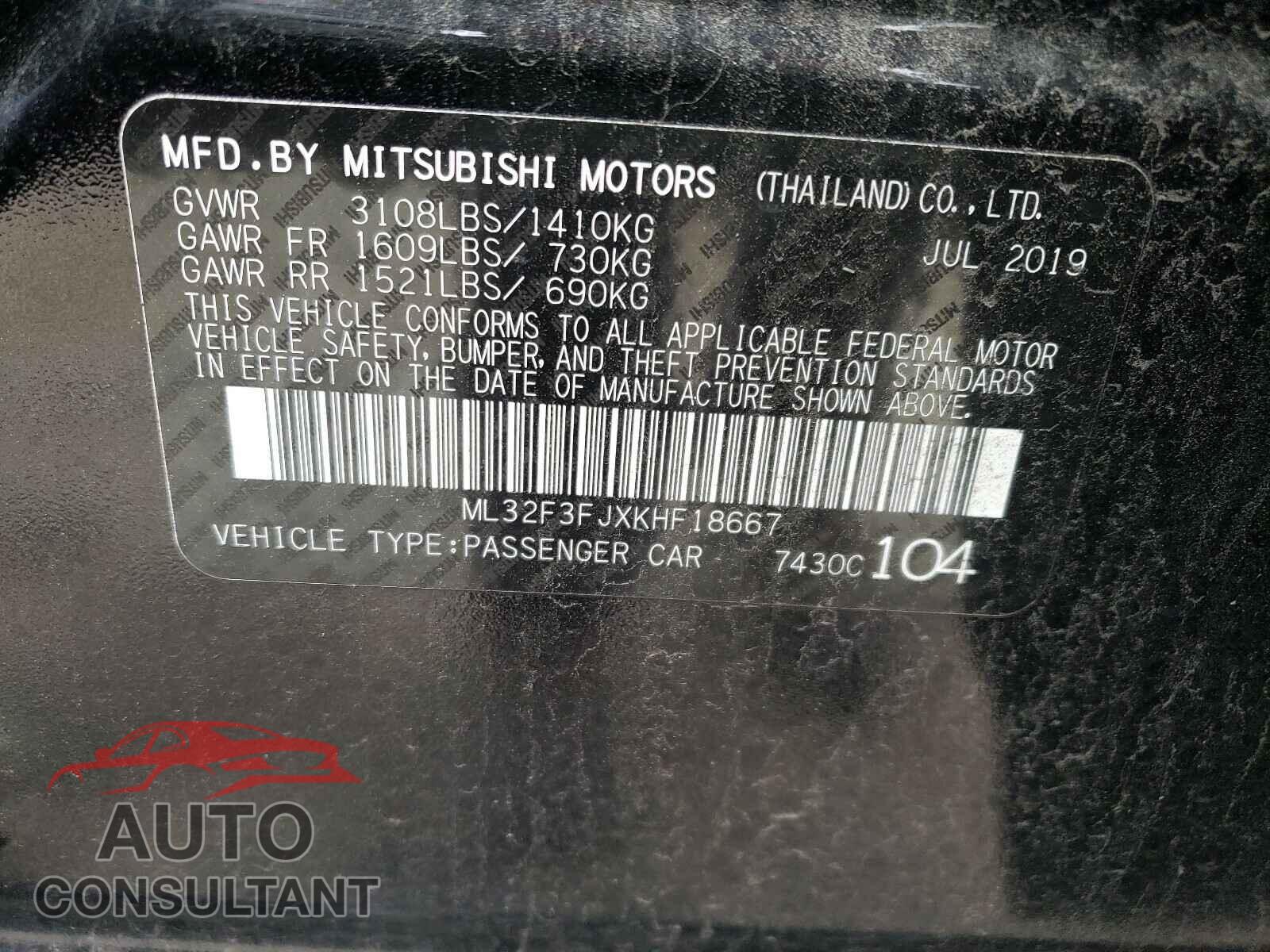 MITSUBISHI MIRAGE 2019 - ML32F3FJXKHF18667