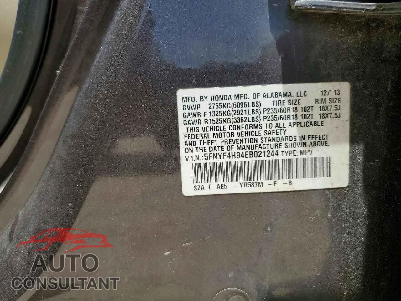 HONDA PILOT 2014 - 5FNYF4H94EB021244