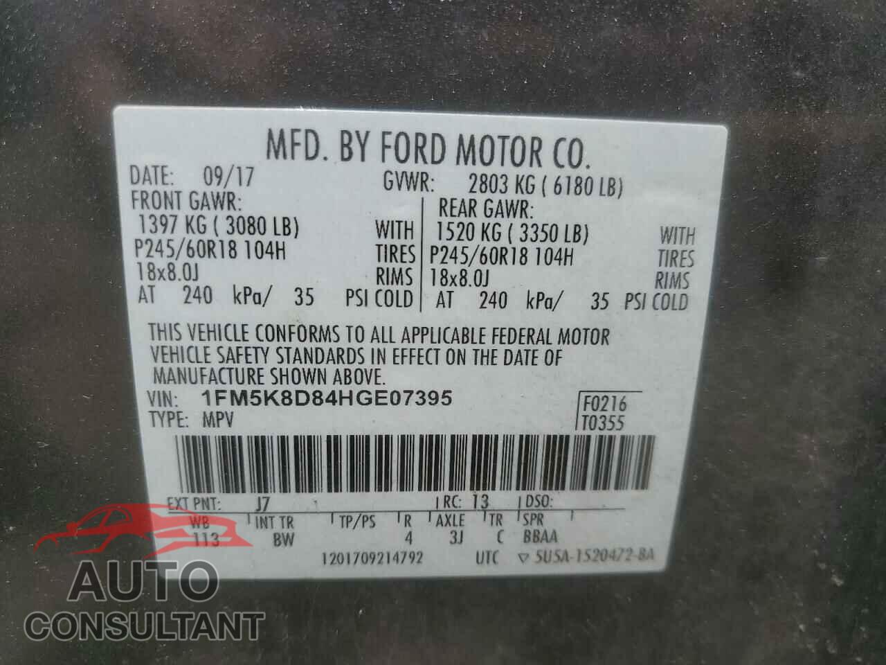 FORD EXPLORER 2017 - 1FM5K8D84HGE07395