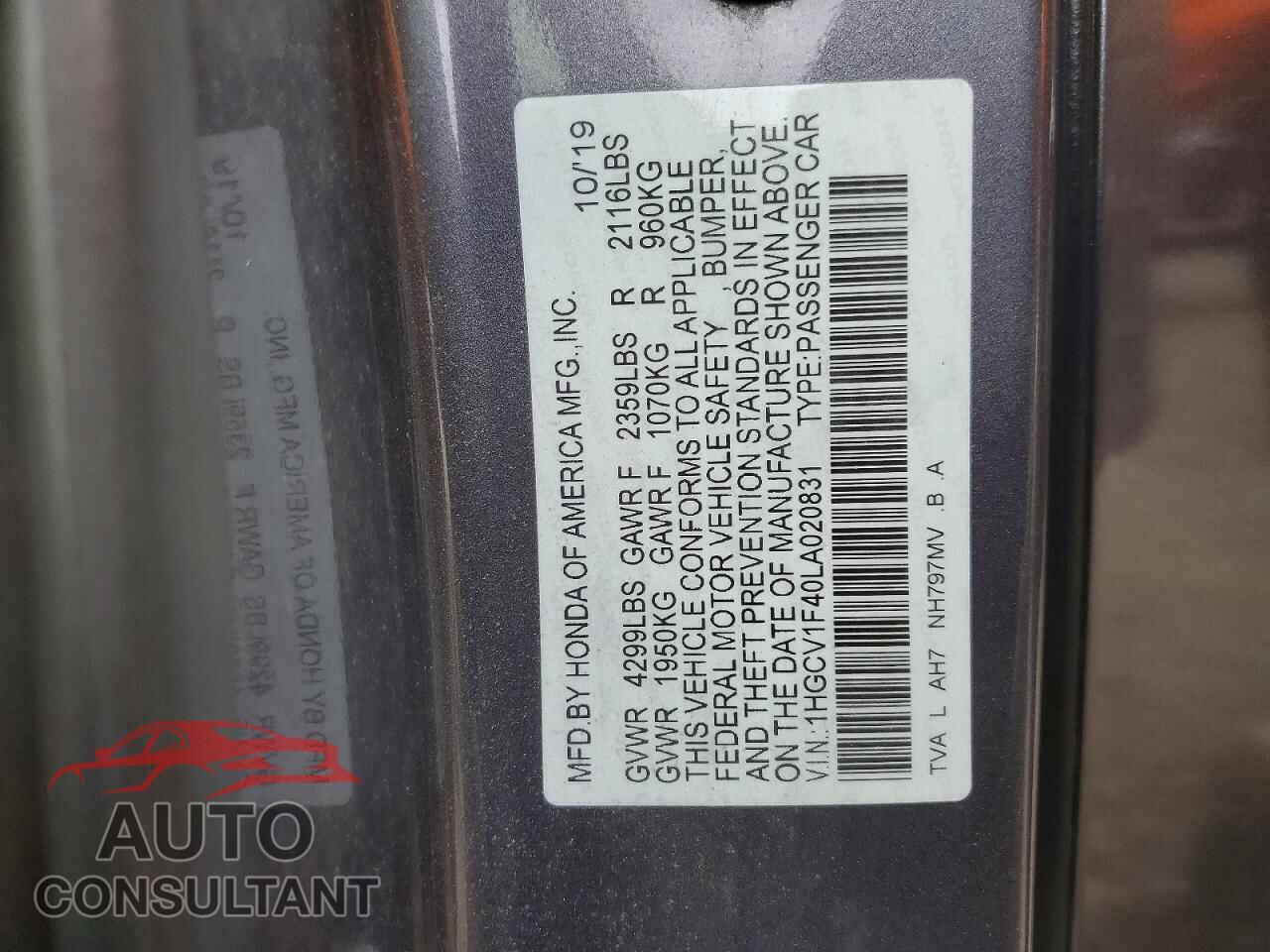 HONDA ACCORD 2020 - 1HGCV1F40LA020831