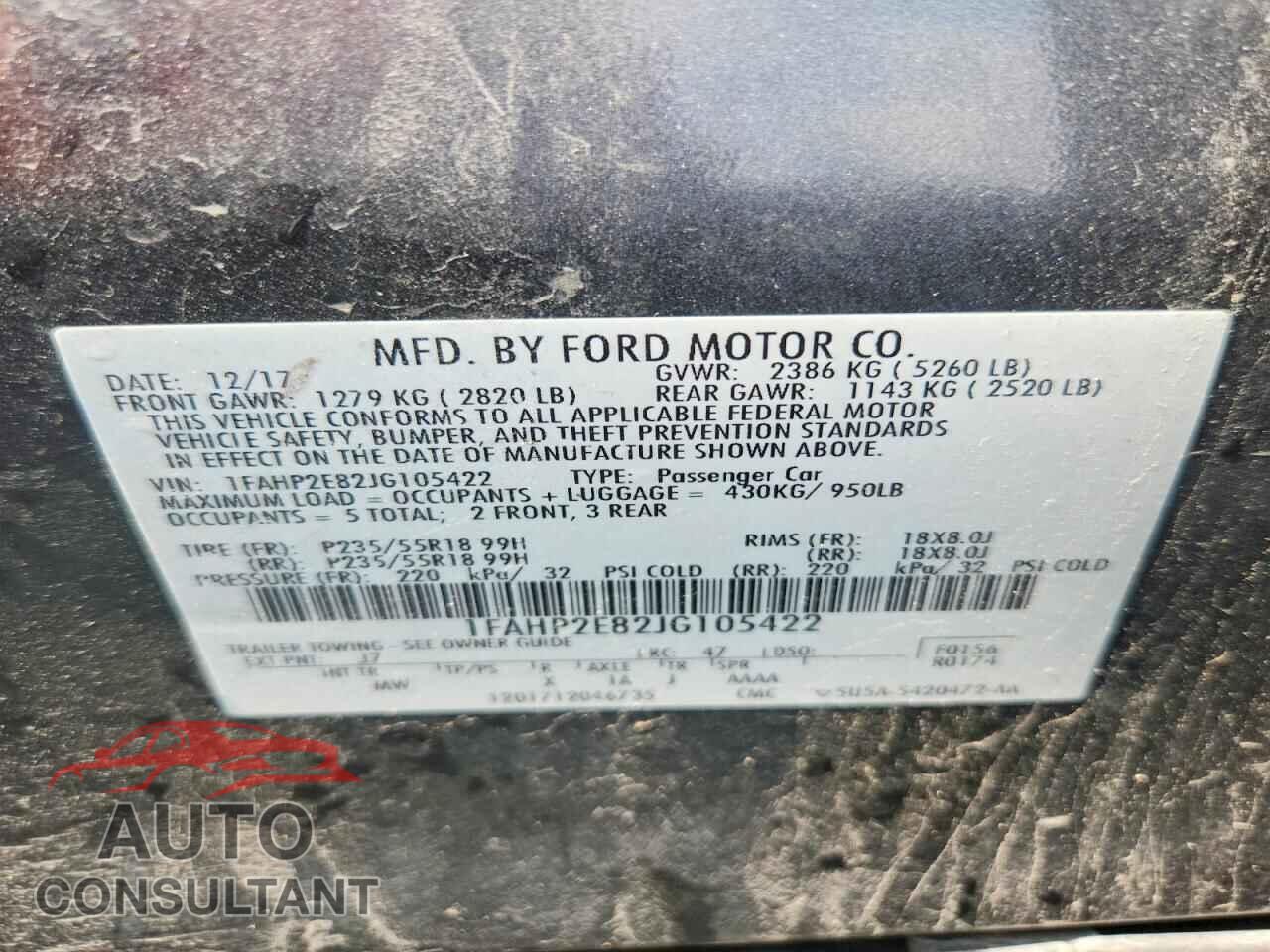 FORD TAURUS 2018 - 1FAHP2E82JG105422