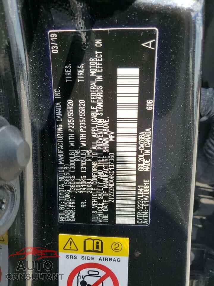 LEXUS RX350 2019 - 2T2ZZMCA4KC137360