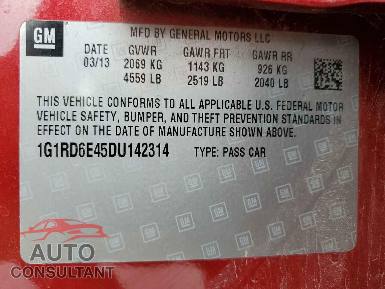 CHEVROLET VOLT 2013 - 1G1RD6E45DU142314
