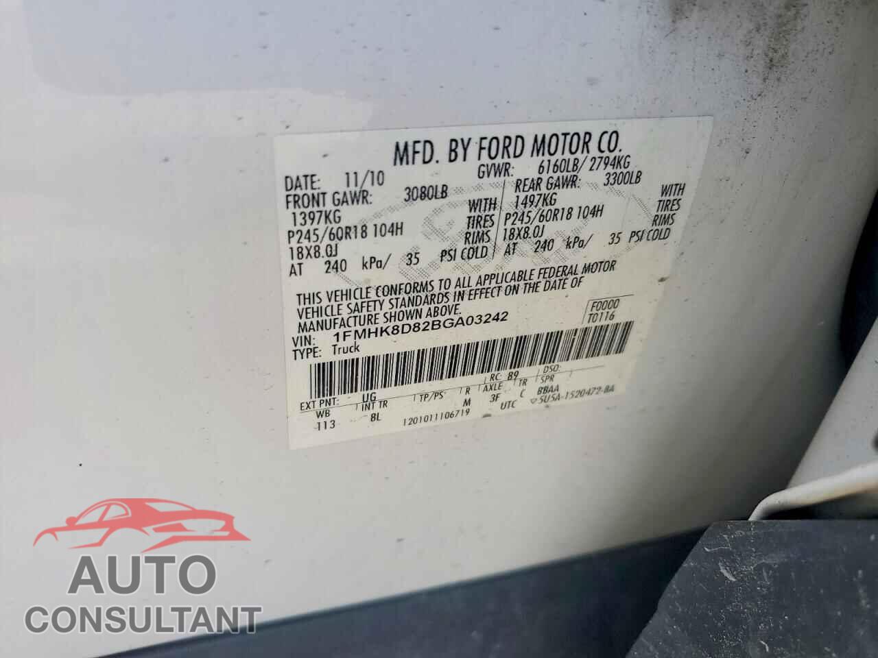 FORD EXPLORER 2011 - 1FMHK8D82BGA03242
