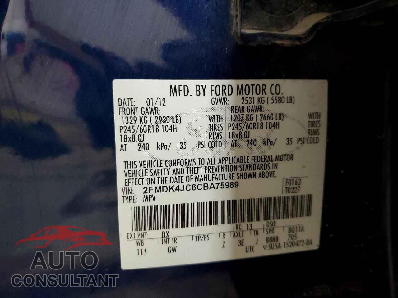 FORD EDGE 2012 - 2FMDK4JC8CBA75989