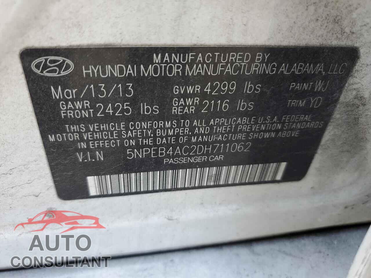 HYUNDAI SONATA 2014 - 5NPEB4AC2DH711062