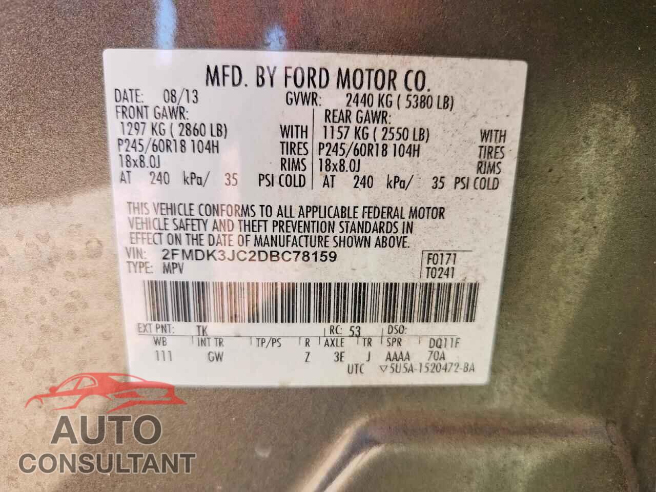 FORD EDGE 2013 - 2FMDK3JC2DBC78159