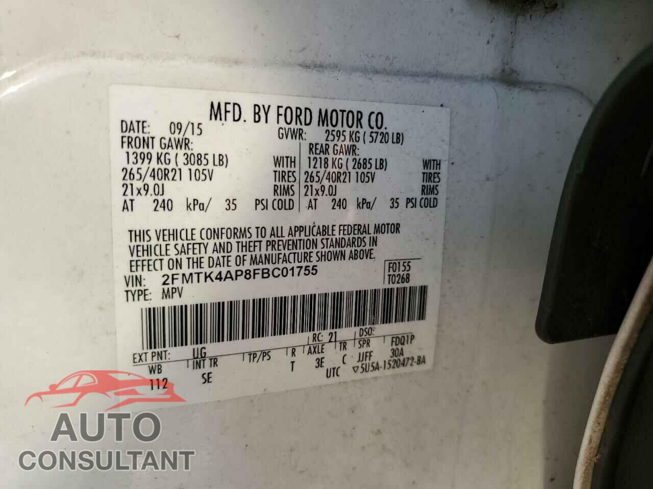 FORD EDGE 2015 - 2FMTK4AP8FBC01755