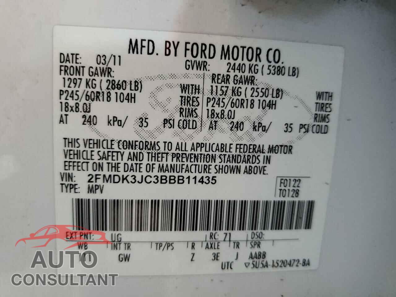 FORD EDGE 2011 - 2FMDK3JC3BBB11435
